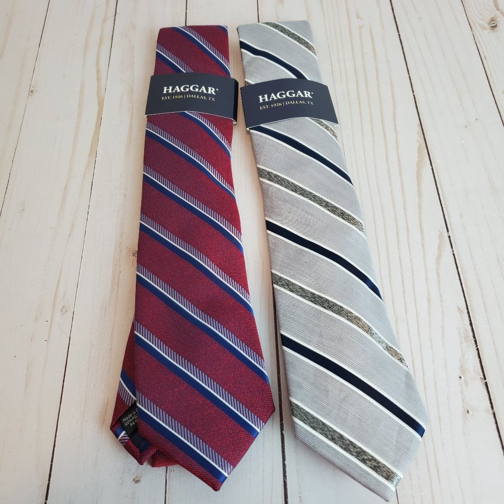 HAGGER Business Professional Red & Green Striped Neckties - Lot of 2 NWT’s